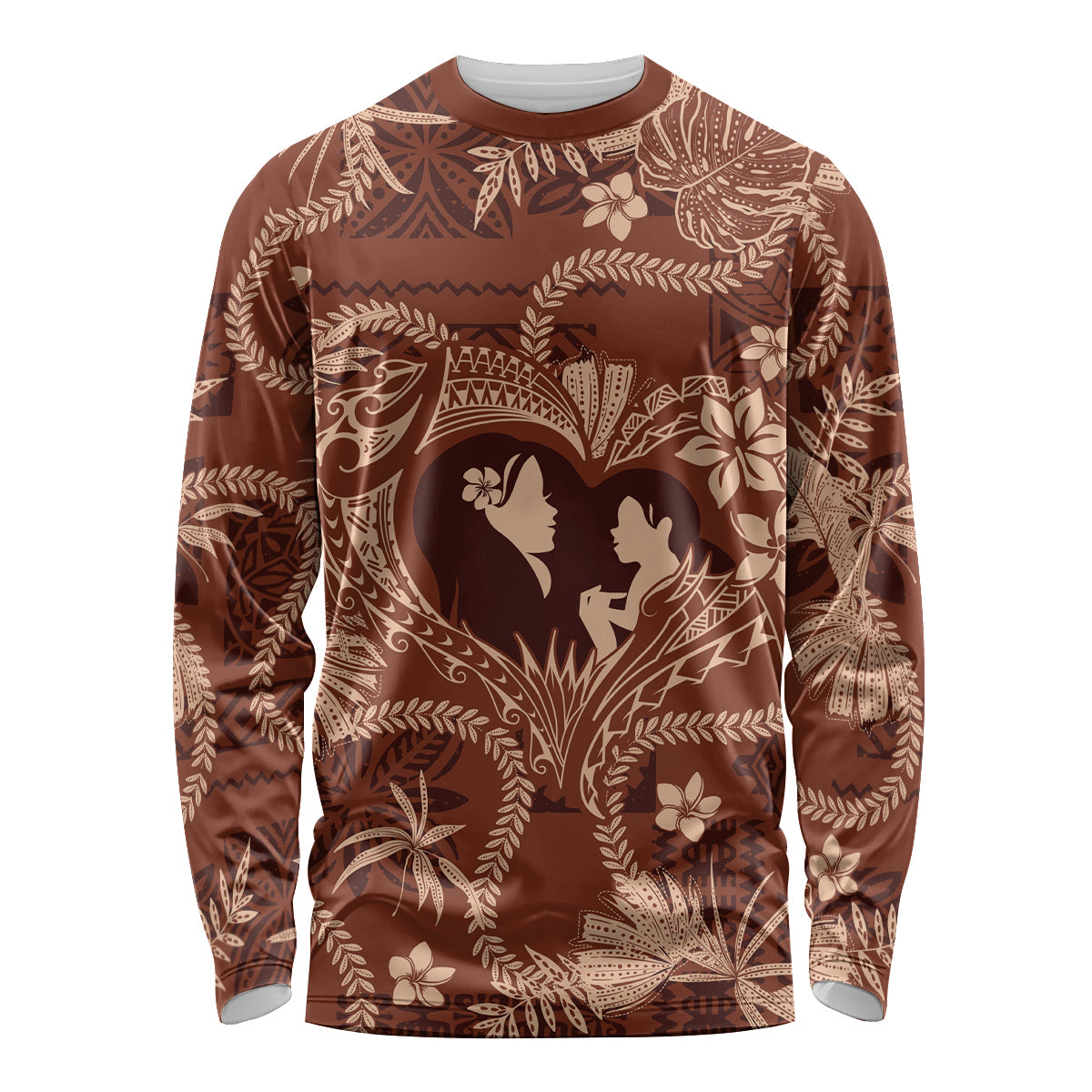 Hawaii Plumeria Long Sleeve Shirt Hau'oli la Makuahine Sunburned LT7 Unisex Brown - Polynesian Pride