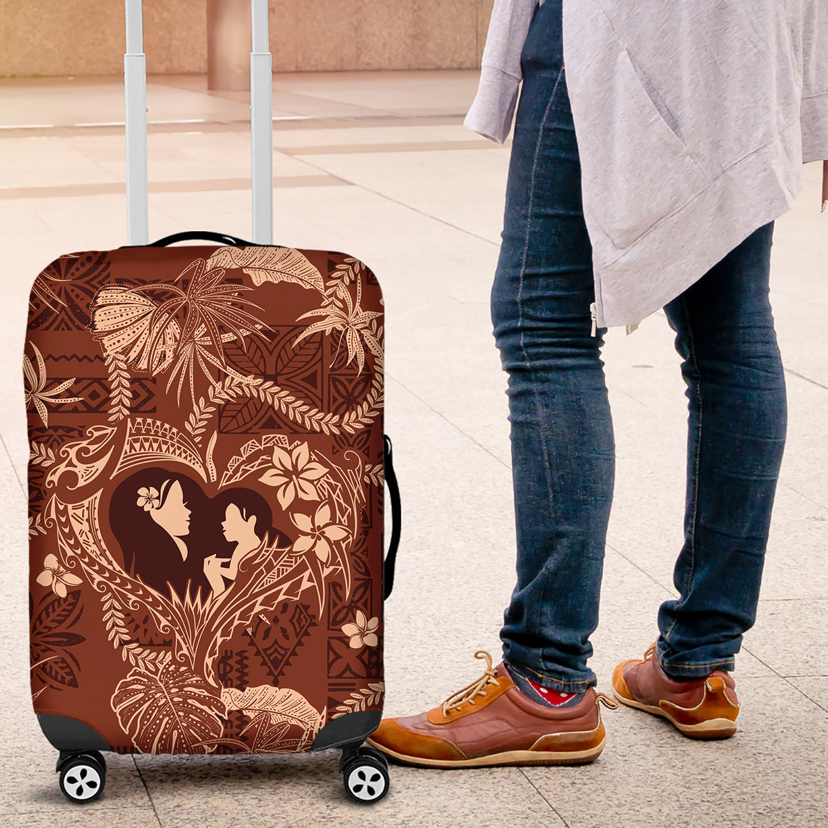 Hawaii Plumeria Luggage Cover Hau'oli la Makuahine Sunburned LT7 Brown - Polynesian Pride