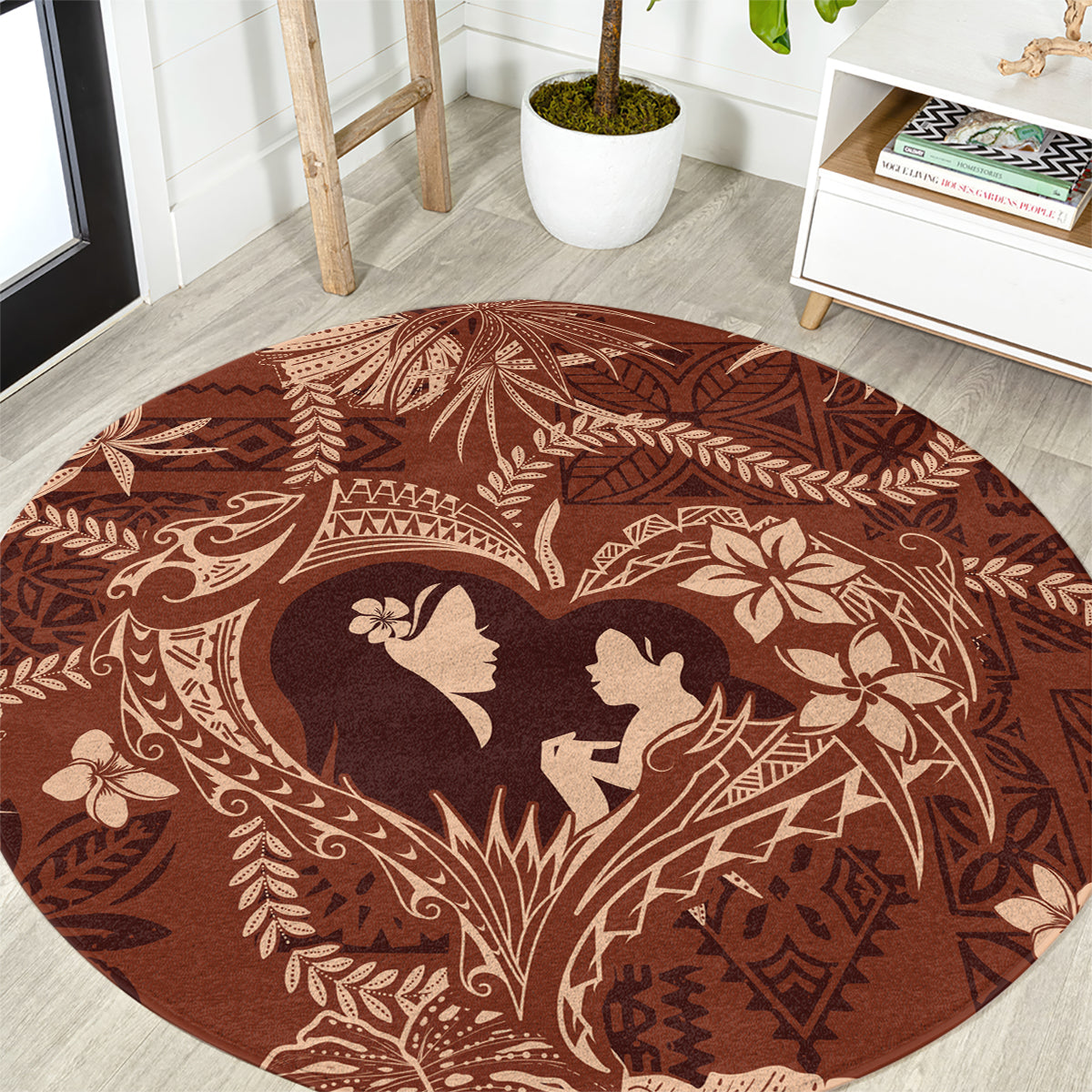 Hawaii Plumeria Round Carpet Hau'oli la Makuahine Sunburned LT7 Brown - Polynesian Pride