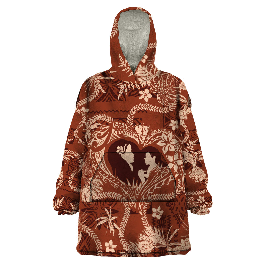 Hawaii Plumeria Wearable Blanket Hoodie Hau'oli la Makuahine Sunburned LT7 One Size Brown - Polynesian Pride