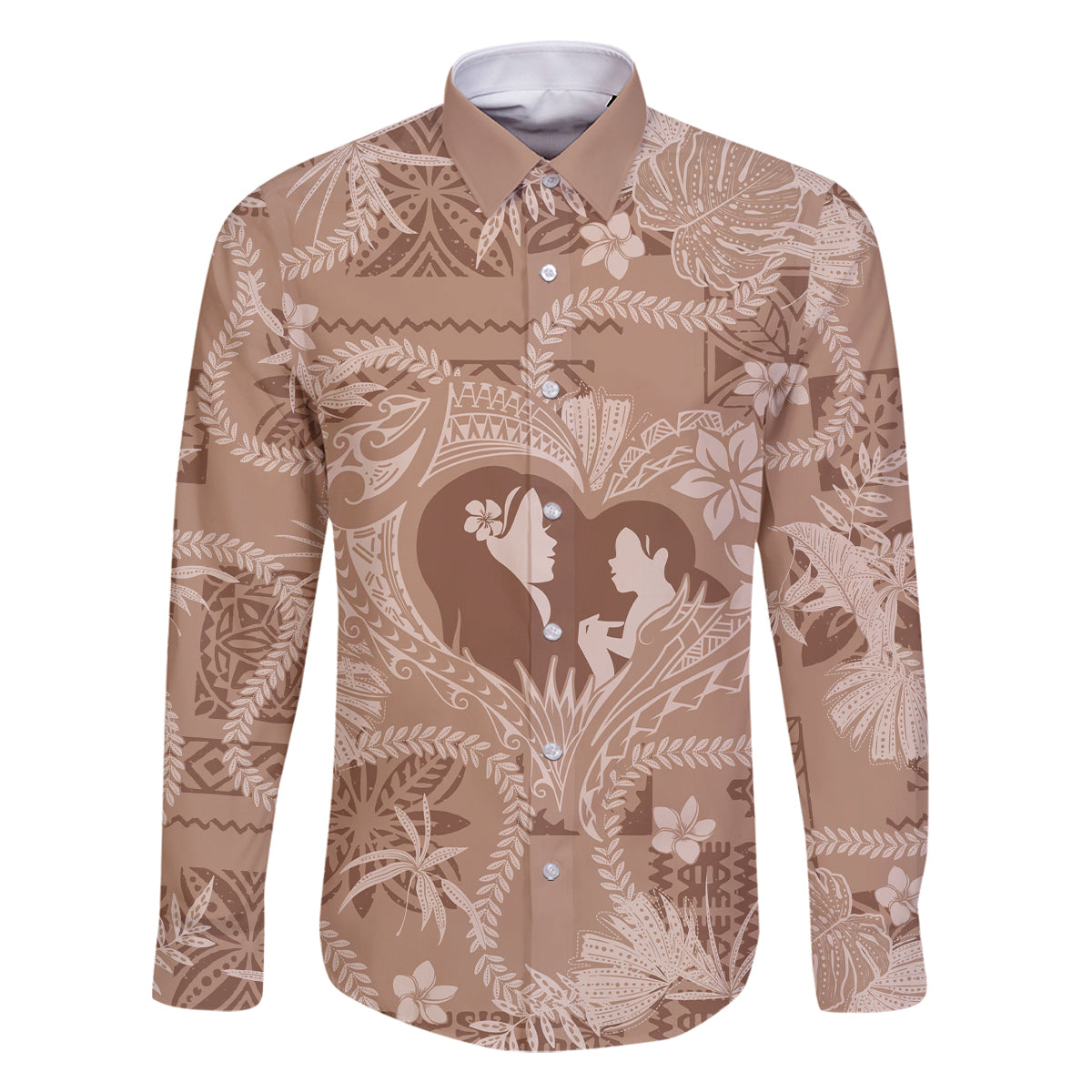 Hawaii Plumeria Family Matching Long Sleeve Bodycon Dress and Hawaiian Shirt Hau'oli la Makuahine Beige LT7 Dad's Shirt - Long Sleeve Beige - Polynesian Pride