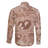 Hawaii Plumeria Family Matching Off The Shoulder Long Sleeve Dress and Hawaiian Shirt Hau'oli la Makuahine Beige LT7 - Polynesian Pride