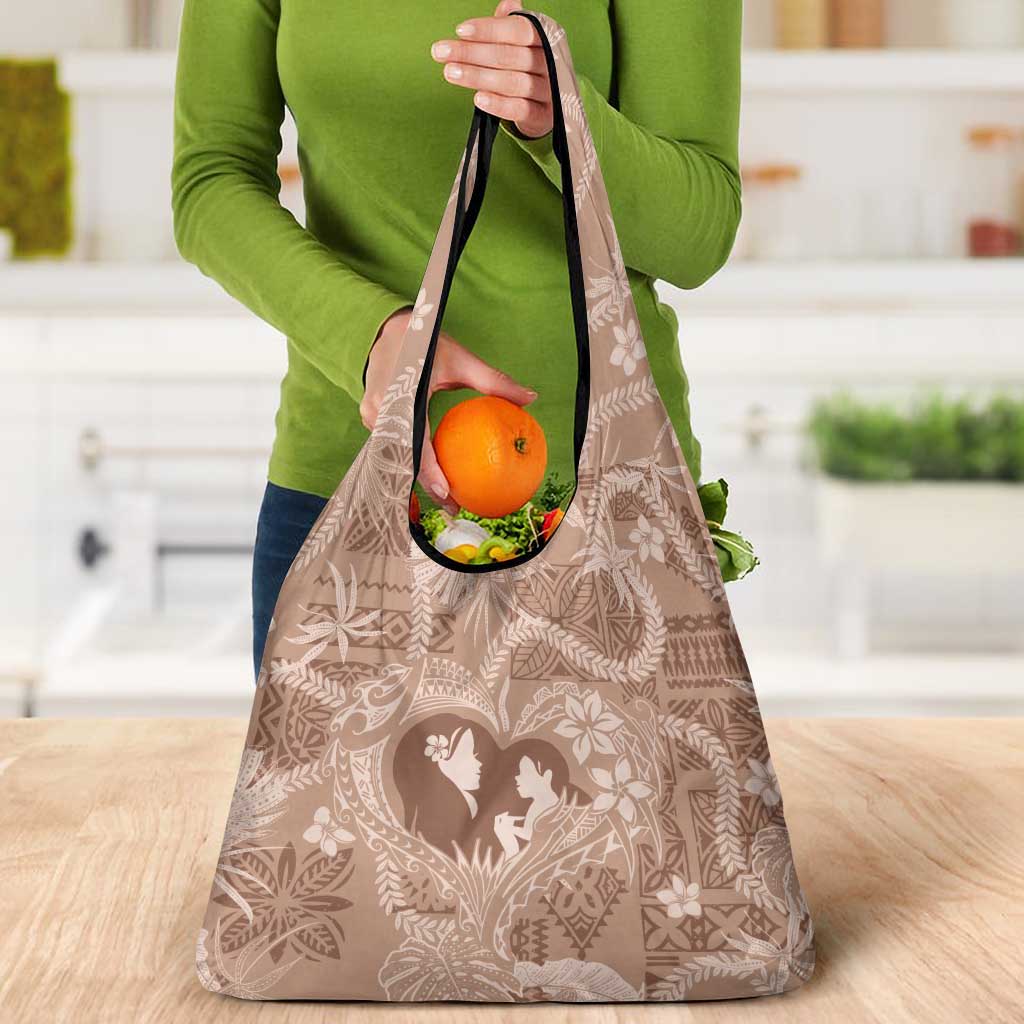 Hawaii Plumeria Grocery Bag Hau'oli la Makuahine Beige LT7 - Polynesian Pride