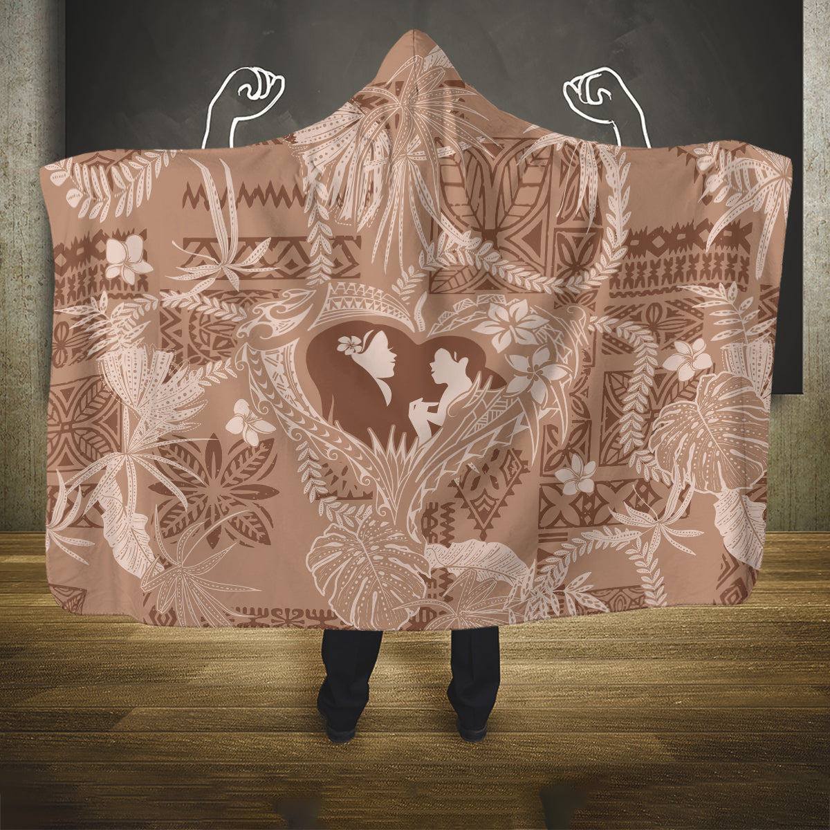 Hawaii Plumeria Hooded Blanket Hau'oli la Makuahine Beige LT7 One Size Beige - Polynesian Pride