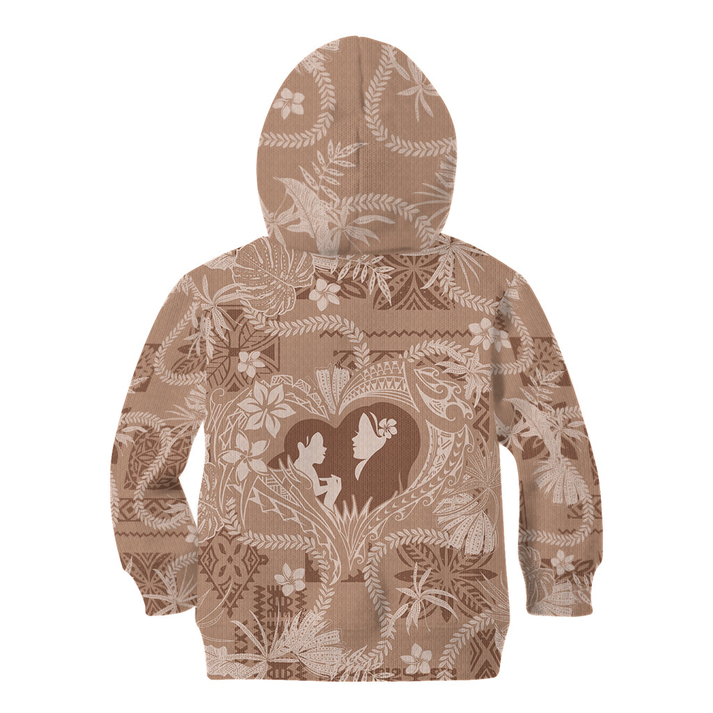 Hawaii Plumeria Kid Hoodie Hau'oli la Makuahine Beige LT7 - Polynesian Pride