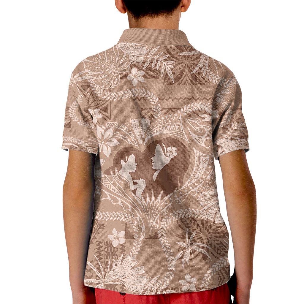 Hawaii Plumeria Kid Polo Shirt Hau'oli la Makuahine Beige LT7 - Polynesian Pride