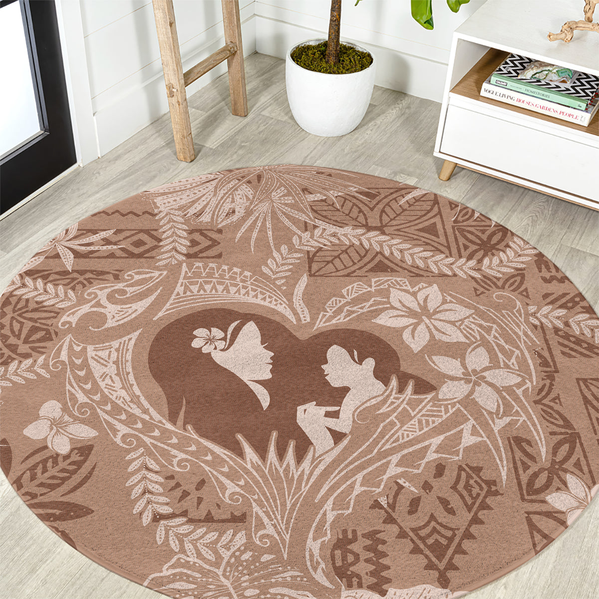 Hawaii Plumeria Round Carpet Hau'oli la Makuahine Beige LT7 Beige - Polynesian Pride