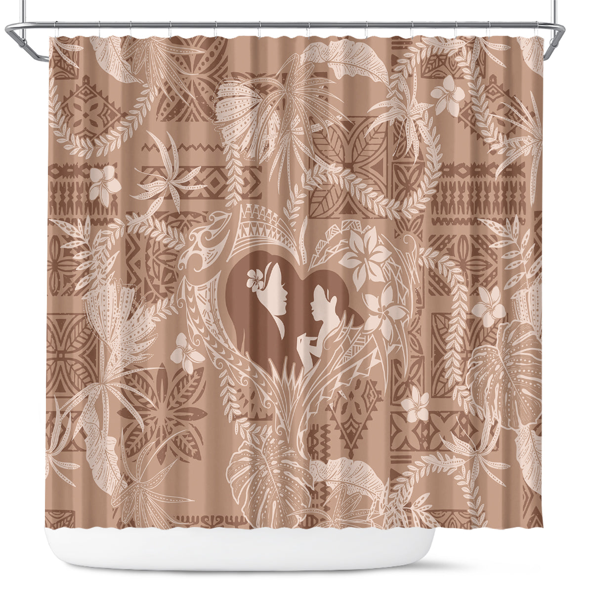 Hawaii Plumeria Shower Curtain Hau'oli la Makuahine Beige LT7 Beige - Polynesian Pride