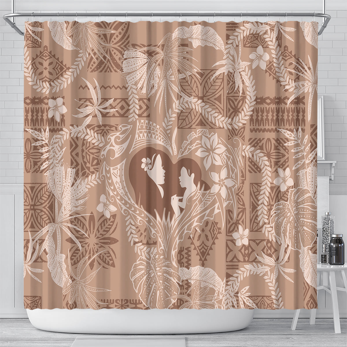 Hawaii Plumeria Shower Curtain Hau'oli la Makuahine Beige LT7 - Polynesian Pride