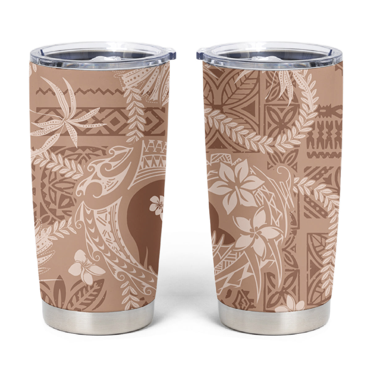 Hawaii Plumeria Tumbler Cup Hau'oli la Makuahine Beige