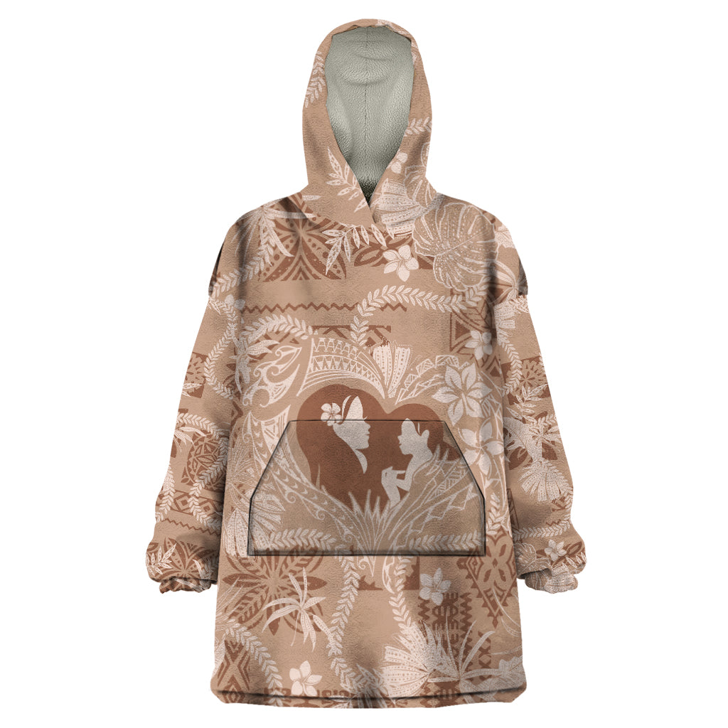 Hawaii Plumeria Wearable Blanket Hoodie Hau'oli la Makuahine Beige LT7 One Size Beige - Polynesian Pride