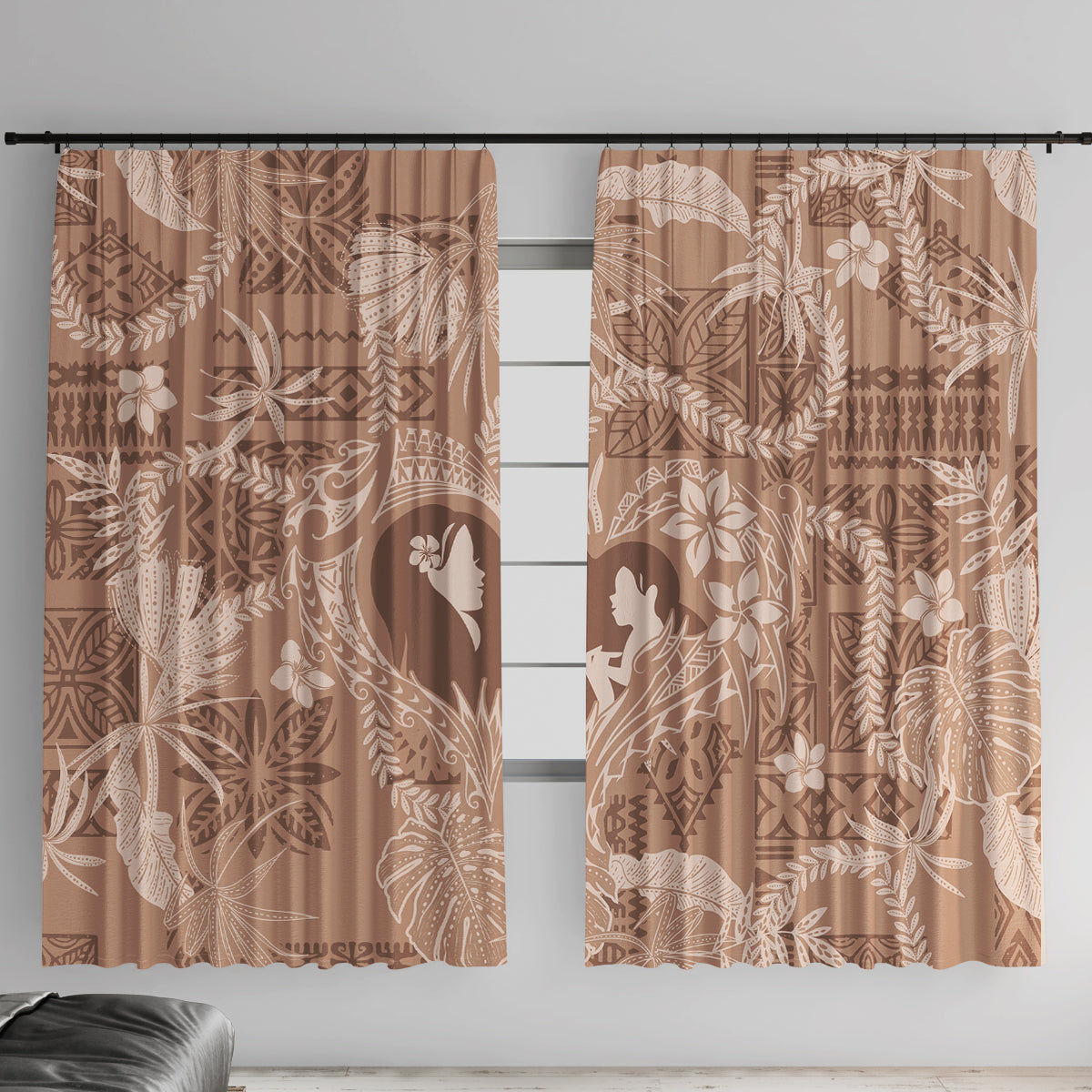 Hawaii Plumeria Window Curtain Hau'oli la Makuahine Beige LT7 With Hooks Beige - Polynesian Pride