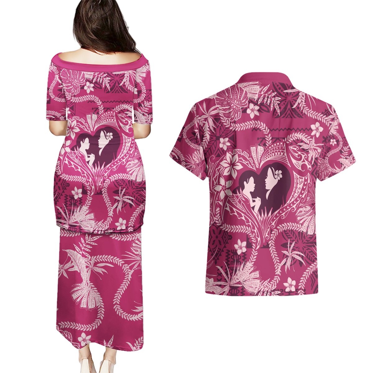 Hawaii Plumeria Couples Matching Puletasi and Hawaiian Shirt Hau'oli la Makuahine Rosy LT7 - Polynesian Pride