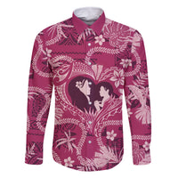 Hawaii Plumeria Family Matching Off Shoulder Maxi Dress and Hawaiian Shirt Hau'oli la Makuahine Rosy LT7 Dad's Shirt - Long Sleeve Pink - Polynesian Pride