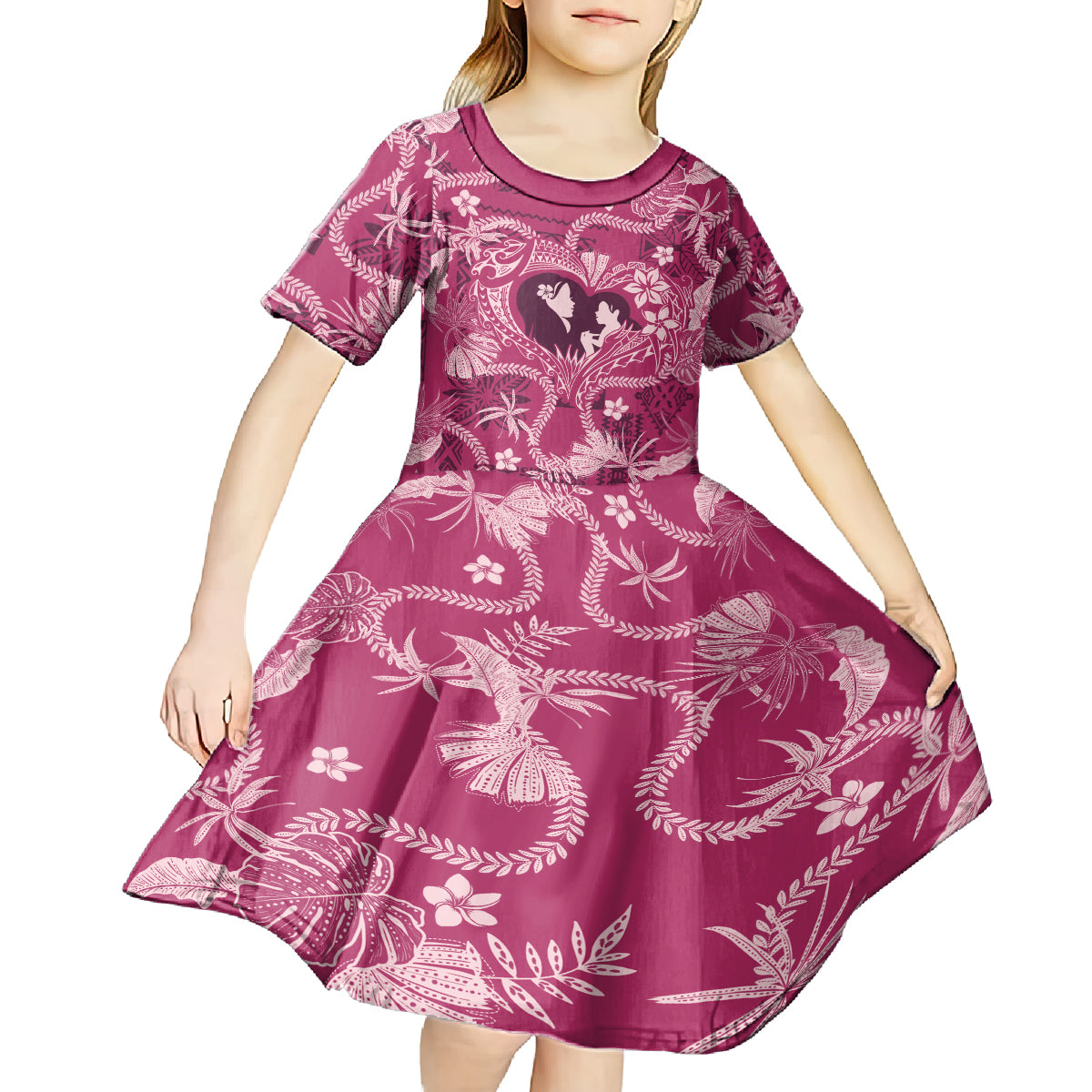 Hawaii Plumeria Kid Short Sleeve Dress Hau'oli la Makuahine Rosy LT7 - Polynesian Pride