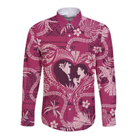 Hawaii Plumeria Long Sleeve Button Shirt Hau'oli la Makuahine Rosy LT7 Unisex Pink - Polynesian Pride