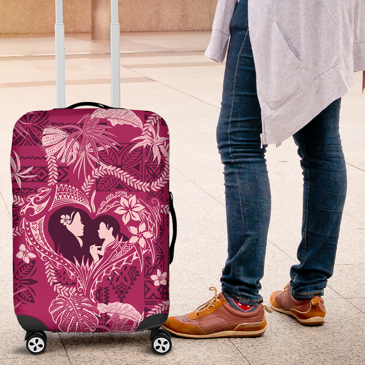 Hawaii Plumeria Luggage Cover Hau'oli la Makuahine Rosy LT7 Pink - Polynesian Pride