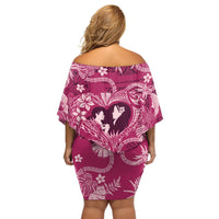 Hawaii Plumeria Off Shoulder Short Dress Hau'oli la Makuahine Rosy LT7 - Polynesian Pride