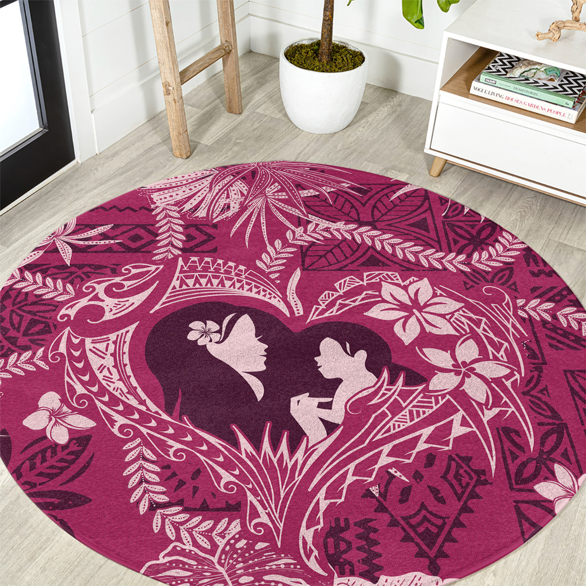 Hawaii Plumeria Round Carpet Hau'oli la Makuahine Rosy LT7 Pink - Polynesian Pride