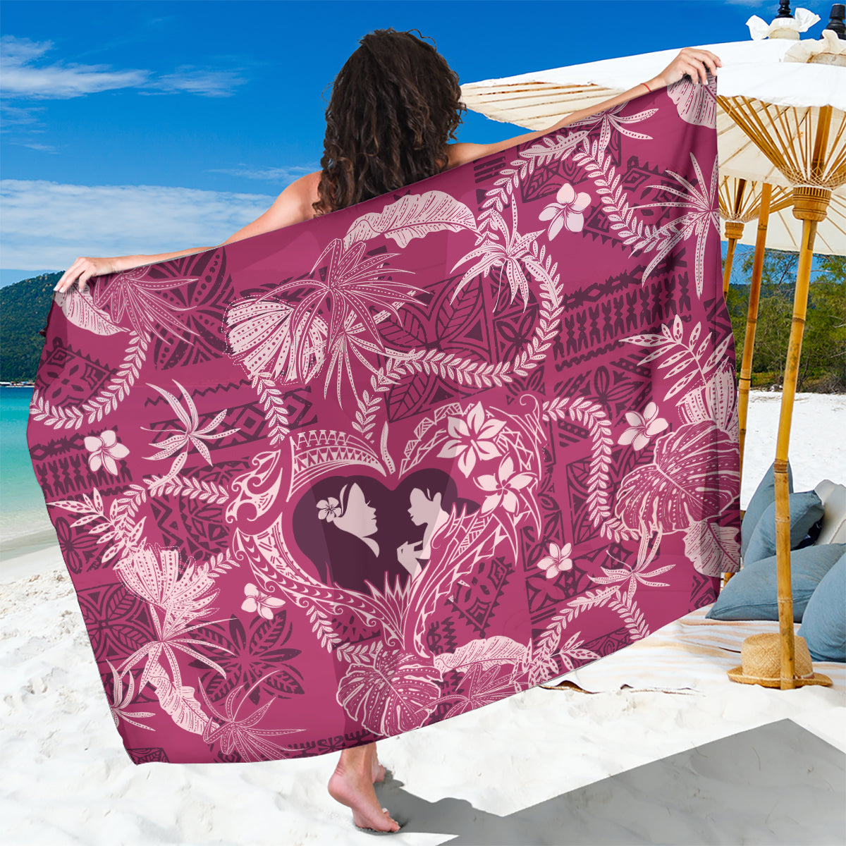 Hawaii Plumeria Sarong Hau'oli la Makuahine Rosy LT7 One Size 44 x 66 inches Pink - Polynesian Pride