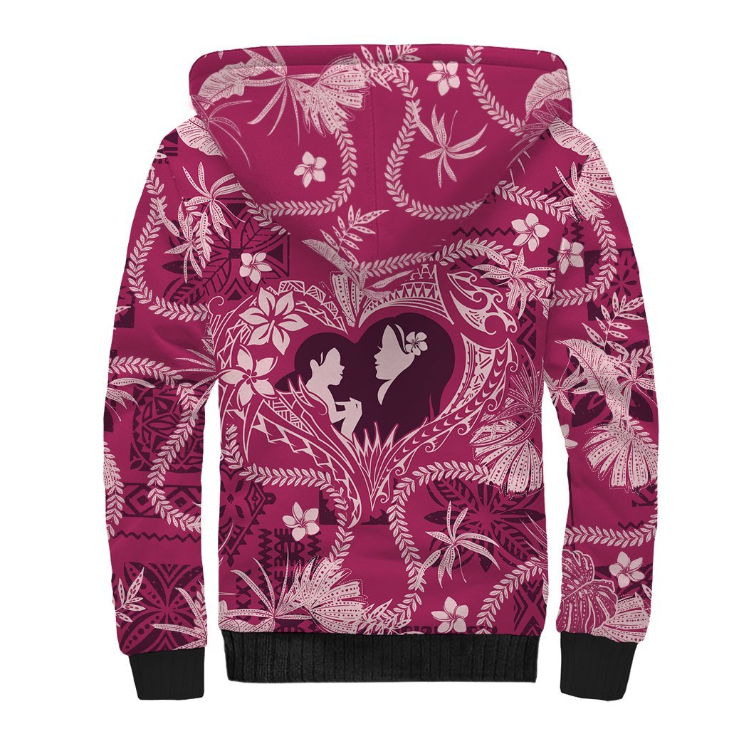 Hawaii Plumeria Sherpa Hoodie Hau'oli la Makuahine Rosy LT7 - Polynesian Pride