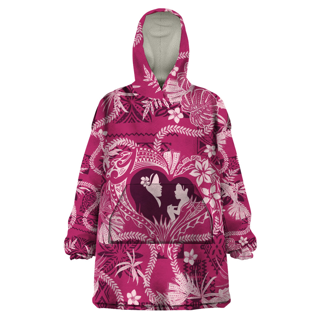 Hawaii Plumeria Wearable Blanket Hoodie Hau'oli la Makuahine Rosy LT7 One Size Pink - Polynesian Pride