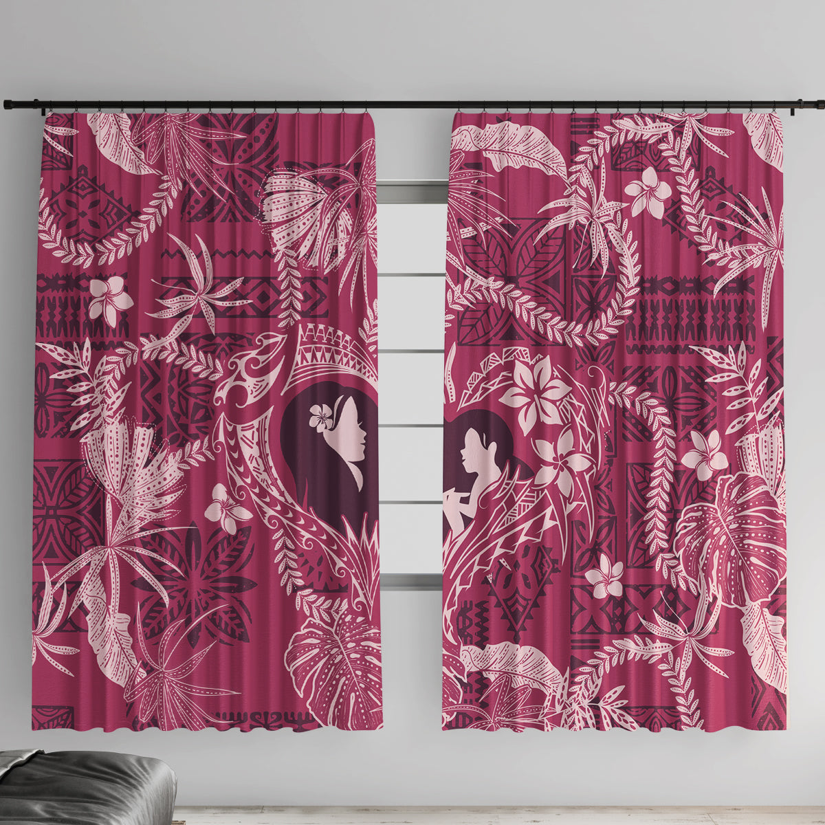 Hawaii Plumeria Window Curtain Hau'oli la Makuahine Rosy LT7 With Hooks Pink - Polynesian Pride