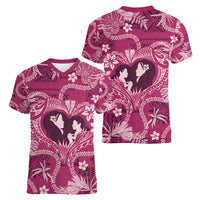 Hawaii Plumeria Women V Neck T Shirt Hau'oli la Makuahine Rosy LT7 - Polynesian Pride