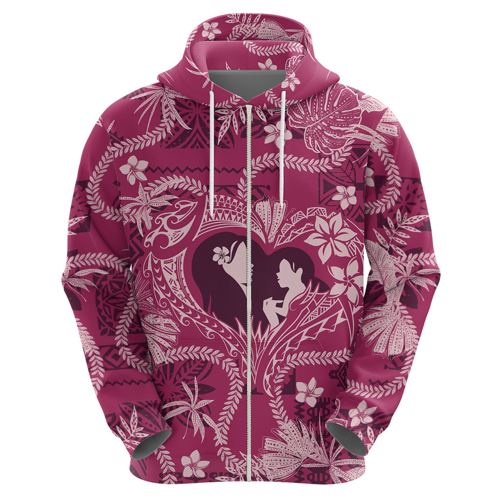 Hawaii Plumeria Zip Hoodie Hau'oli la Makuahine Rosy LT7 - Polynesian Pride