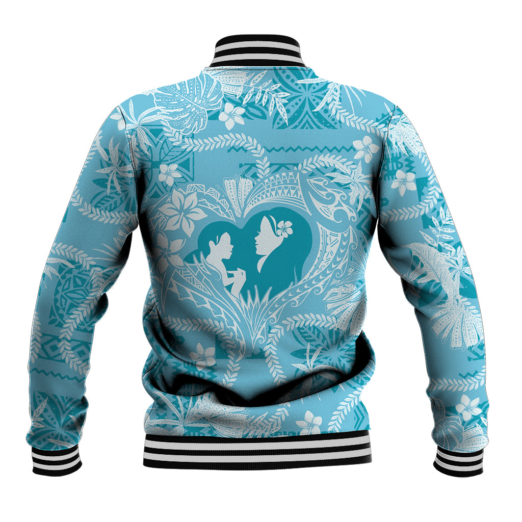 Hawaii Plumeria Baseball Jacket Hau'oli la Makuahine Turquoise LT7 - Polynesian Pride