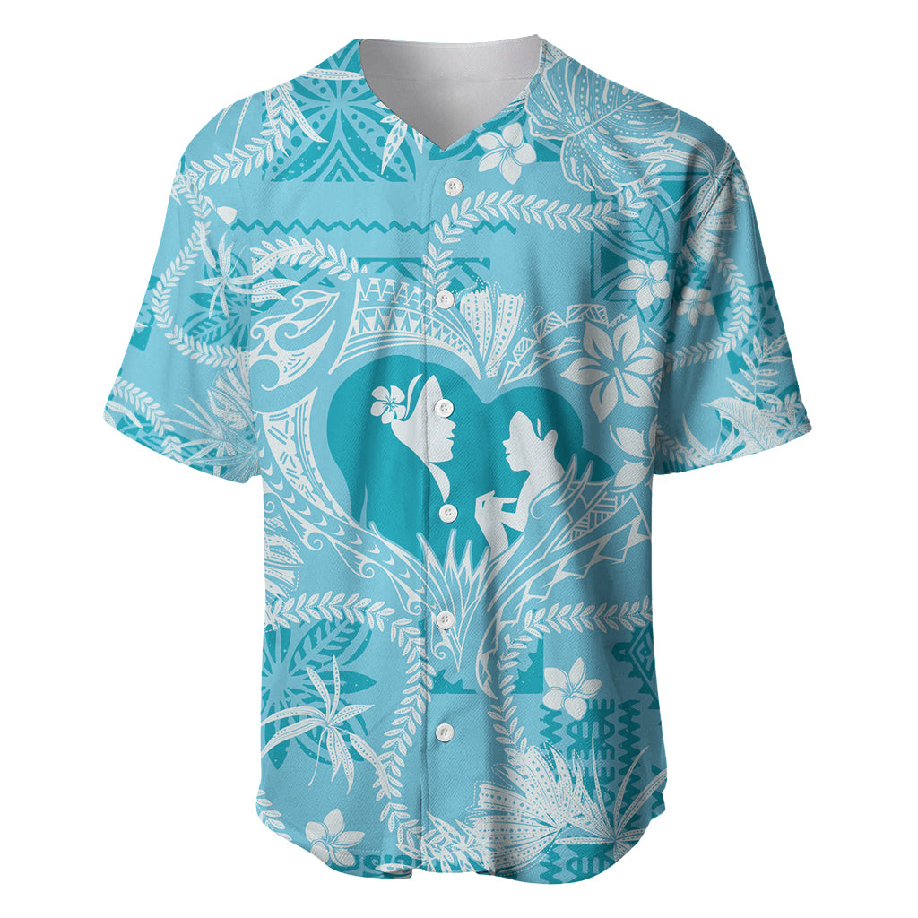 Hawaii Plumeria Baseball Jersey Hau'oli la Makuahine Turquoise LT7 Turquoise - Polynesian Pride