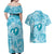 Hawaii Plumeria Couples Matching Off Shoulder Maxi Dress and Hawaiian Shirt Hau'oli la Makuahine Turquoise LT7 - Polynesian Pride