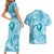 Hawaii Plumeria Couples Matching Short Sleeve Bodycon Dress and Hawaiian Shirt Hau'oli la Makuahine Turquoise LT7 - Polynesian Pride