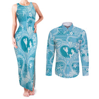Hawaii Plumeria Couples Matching Tank Maxi Dress and Long Sleeve Button Shirt Hau'oli la Makuahine Turquoise LT7 Turquoise - Polynesian Pride