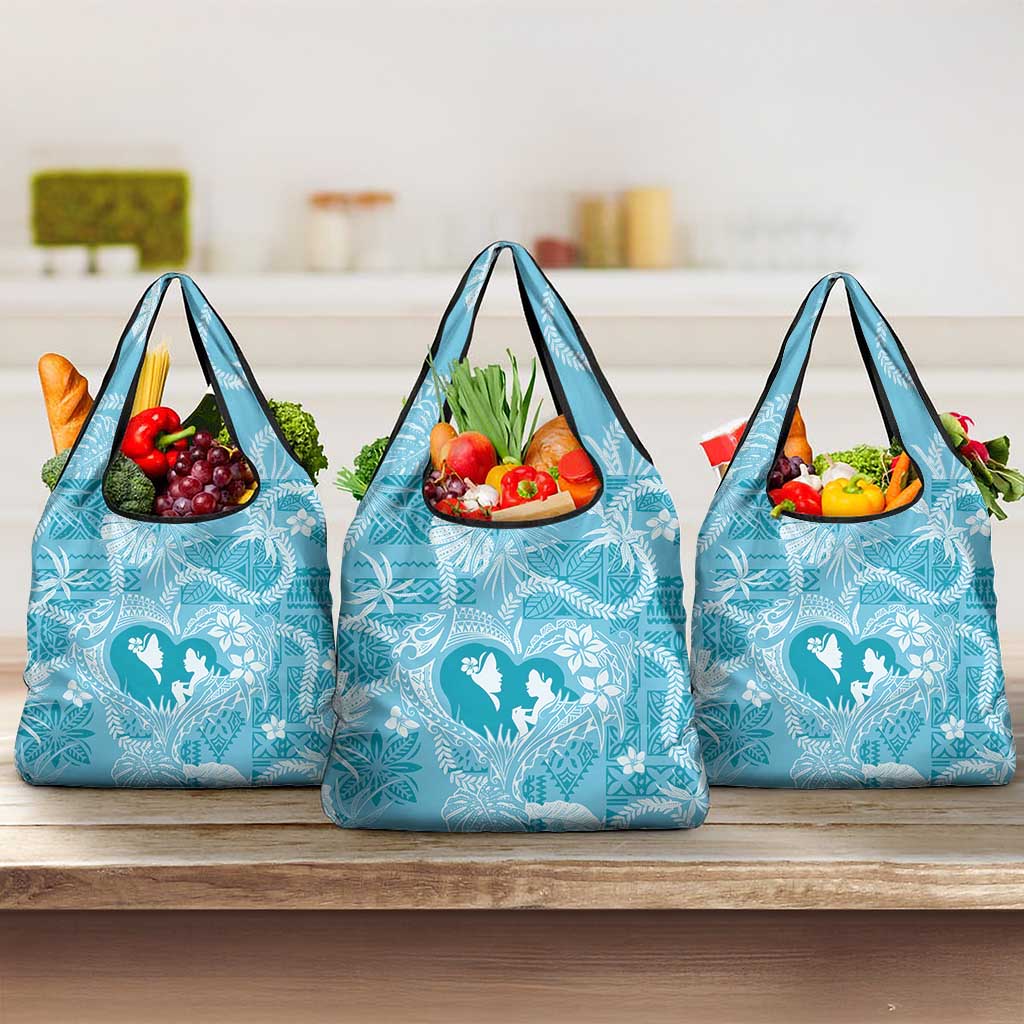 Hawaii Plumeria Grocery Bag Hau'oli la Makuahine Turquoise LT7 3-pack One Size Turquoise - Polynesian Pride