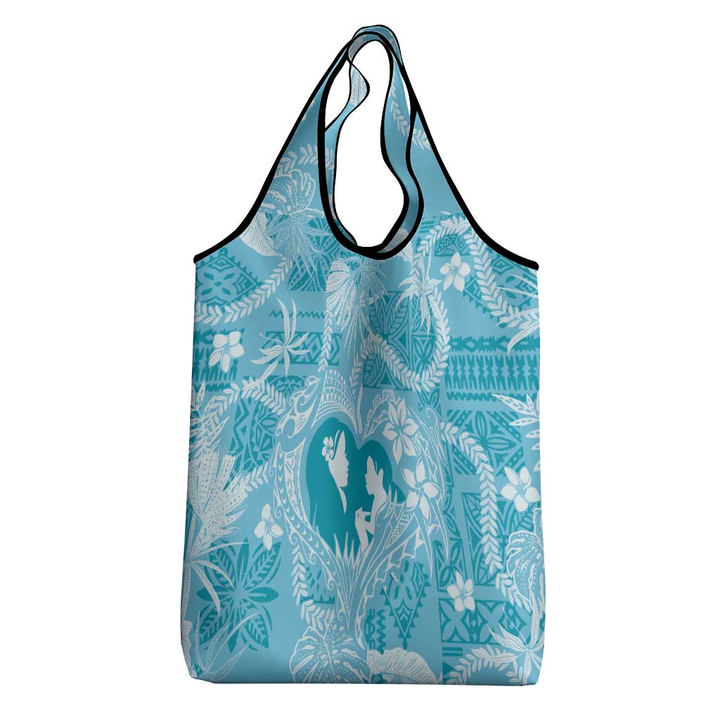 Hawaii Plumeria Grocery Bag Hau'oli la Makuahine Turquoise LT7 - Polynesian Pride