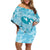 Hawaii Plumeria Off Shoulder Short Dress Hau'oli la Makuahine Turquoise LT7 Women Turquoise - Polynesian Pride