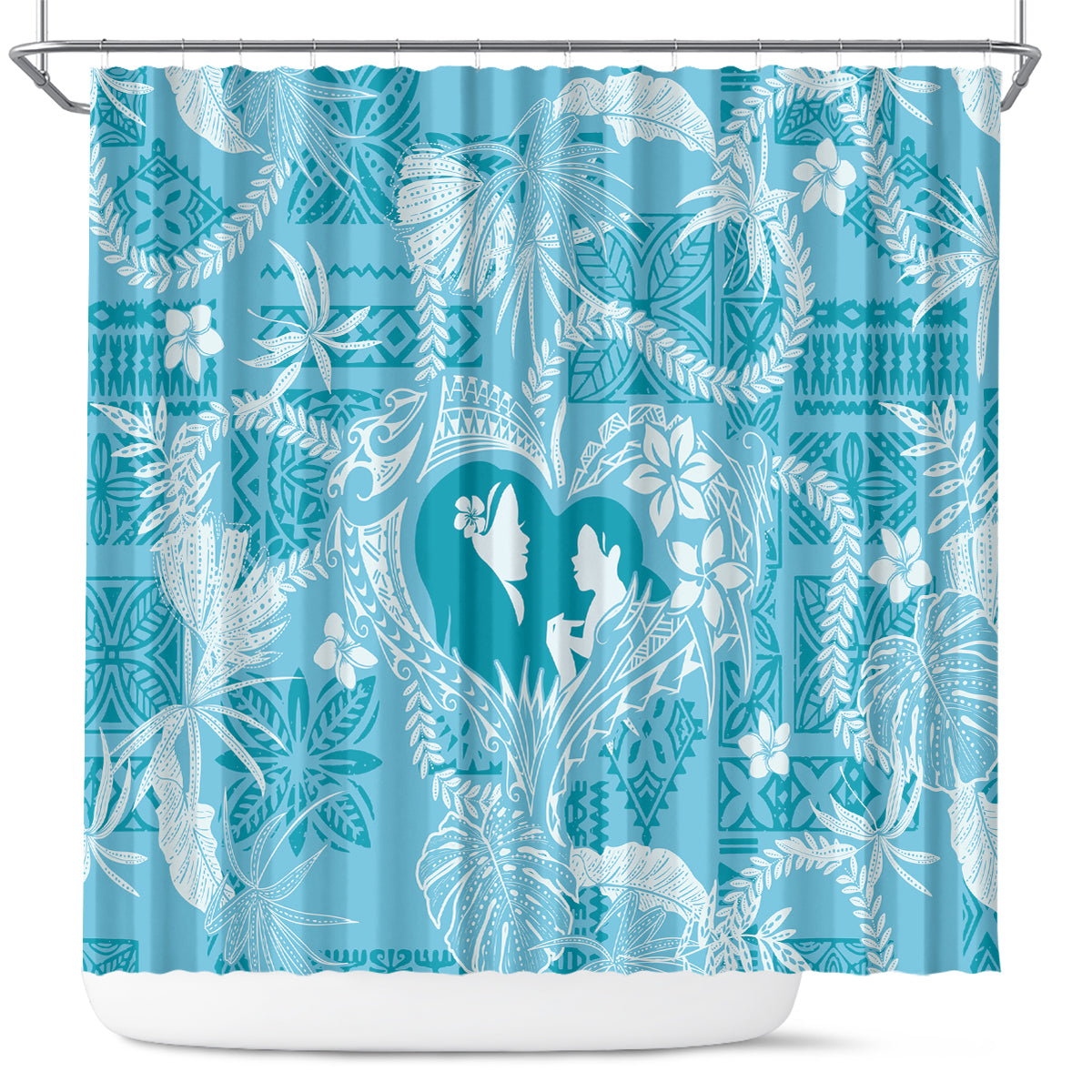 Hawaii Plumeria Shower Curtain Hau'oli la Makuahine Turquoise LT7 Turquoise - Polynesian Pride