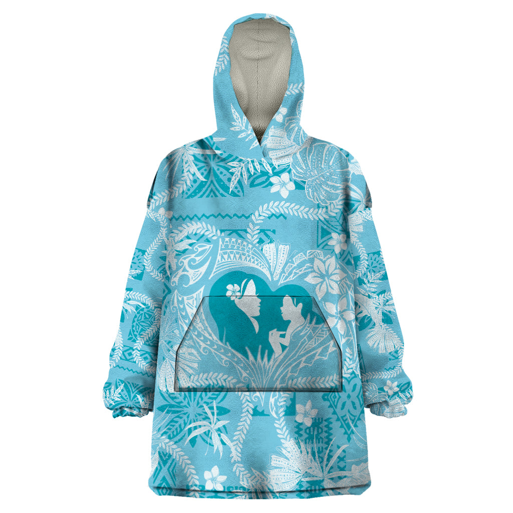 Hawaii Plumeria Wearable Blanket Hoodie Hau'oli la Makuahine Turquoise LT7 One Size Turquoise - Polynesian Pride