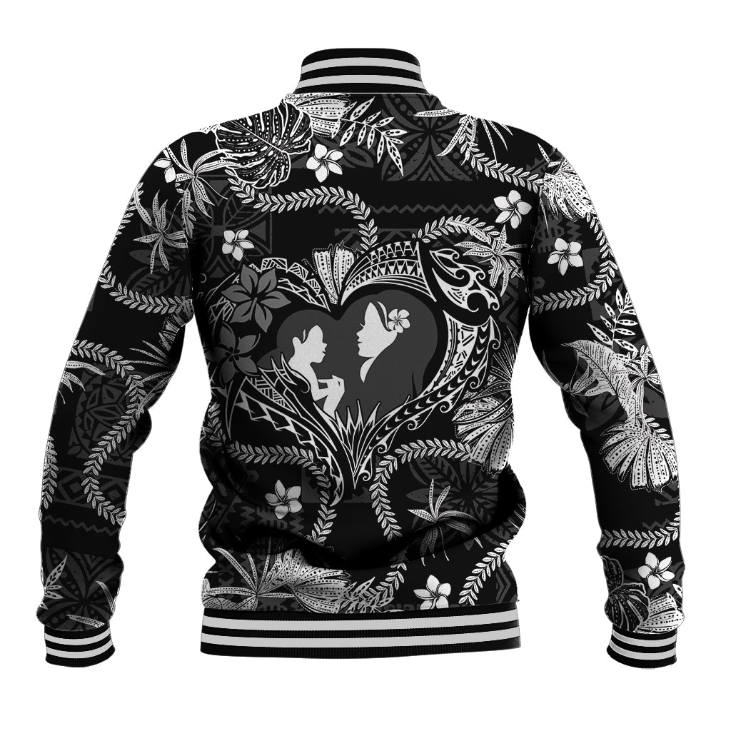 Hawaii Plumeria Baseball Jacket Hau'oli la Makuahine Monochrome LT7 - Polynesian Pride