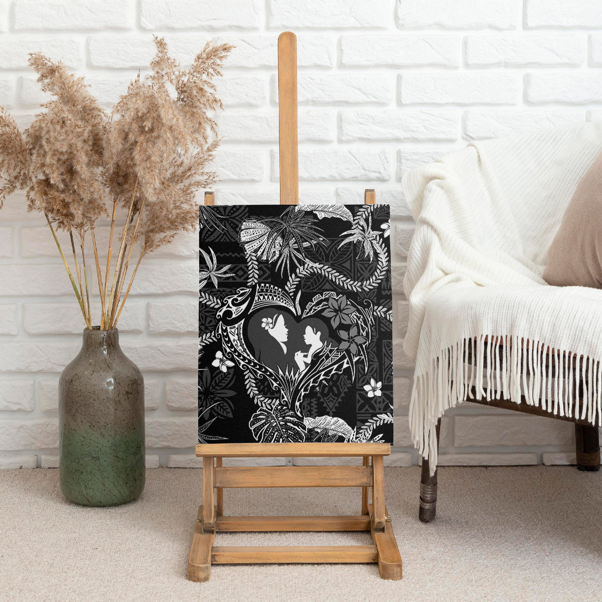 Hawaii Plumeria Canvas Wall Art Hau'oli la Makuahine Monochrome LT7 - Polynesian Pride