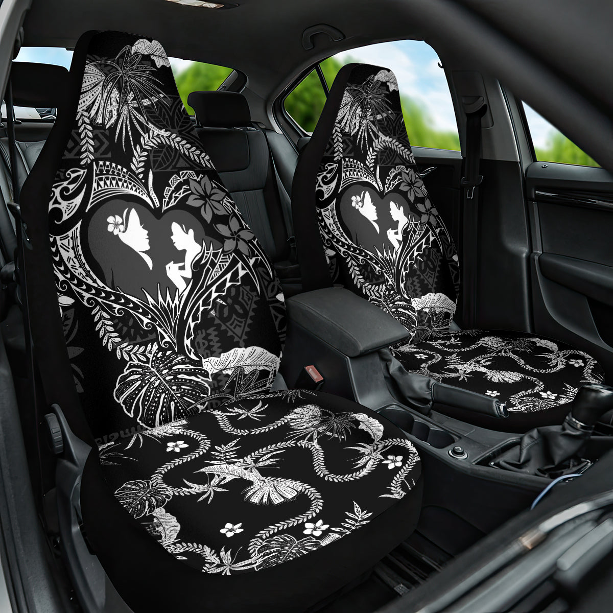 Hawaii Plumeria Car Seat Cover Hau'oli la Makuahine Monochrome LT7 One Size Black - Polynesian Pride