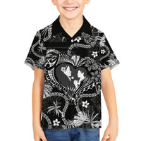 Hawaii Plumeria Family Matching Off Shoulder Maxi Dress and Hawaiian Shirt Hau'oli la Makuahine Monochrome LT7 Son's Shirt Black - Polynesian Pride
