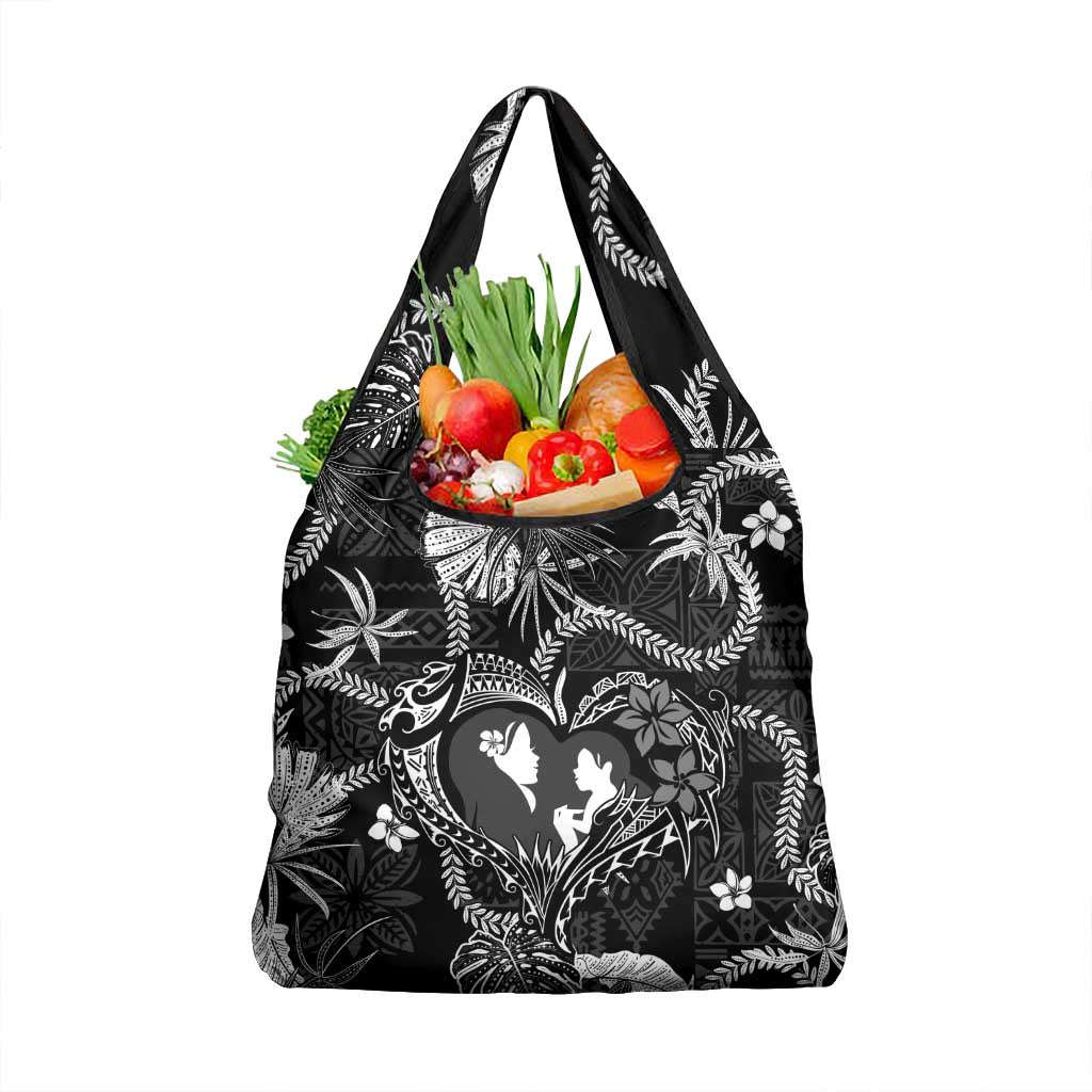 Hawaii Plumeria Grocery Bag Hau'oli la Makuahine Monochrome LT7 1-pack One Size Black - Polynesian Pride