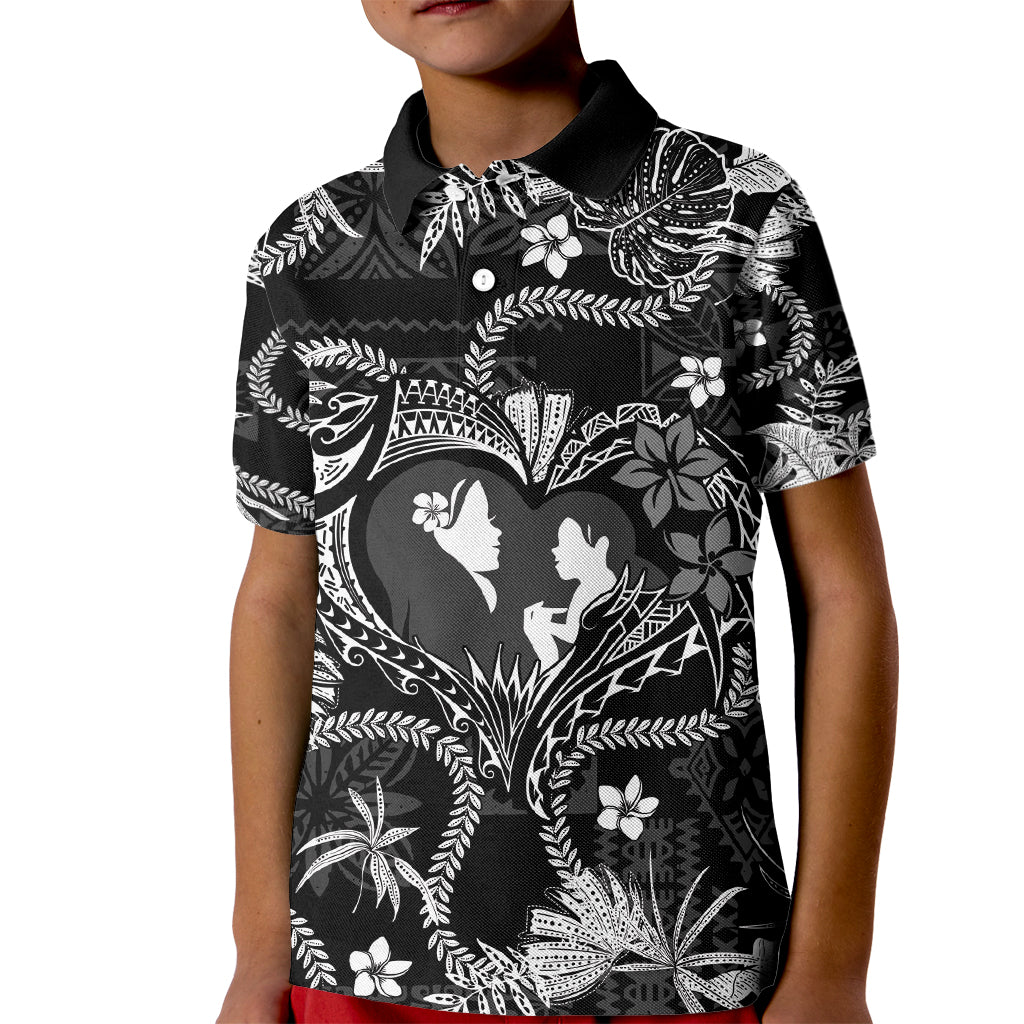 Hawaii Plumeria Kid Polo Shirt Hau'oli la Makuahine Monochrome LT7 Kid Black - Polynesian Pride