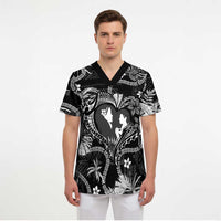 Hawaii Plumeria Scrub Top Hau'oli la Makuahine Monochrome - Polynesian Pride