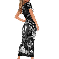 Hawaii Plumeria Short Sleeve Bodycon Dress Hau'oli la Makuahine Monochrome LT7 - Polynesian Pride