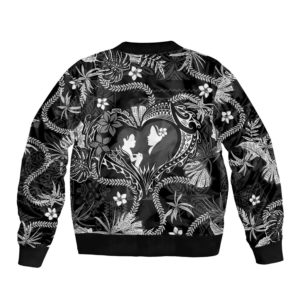 Hawaii Plumeria Sleeve Zip Bomber Jacket Hau'oli la Makuahine Monochrome LT7 - Polynesian Pride