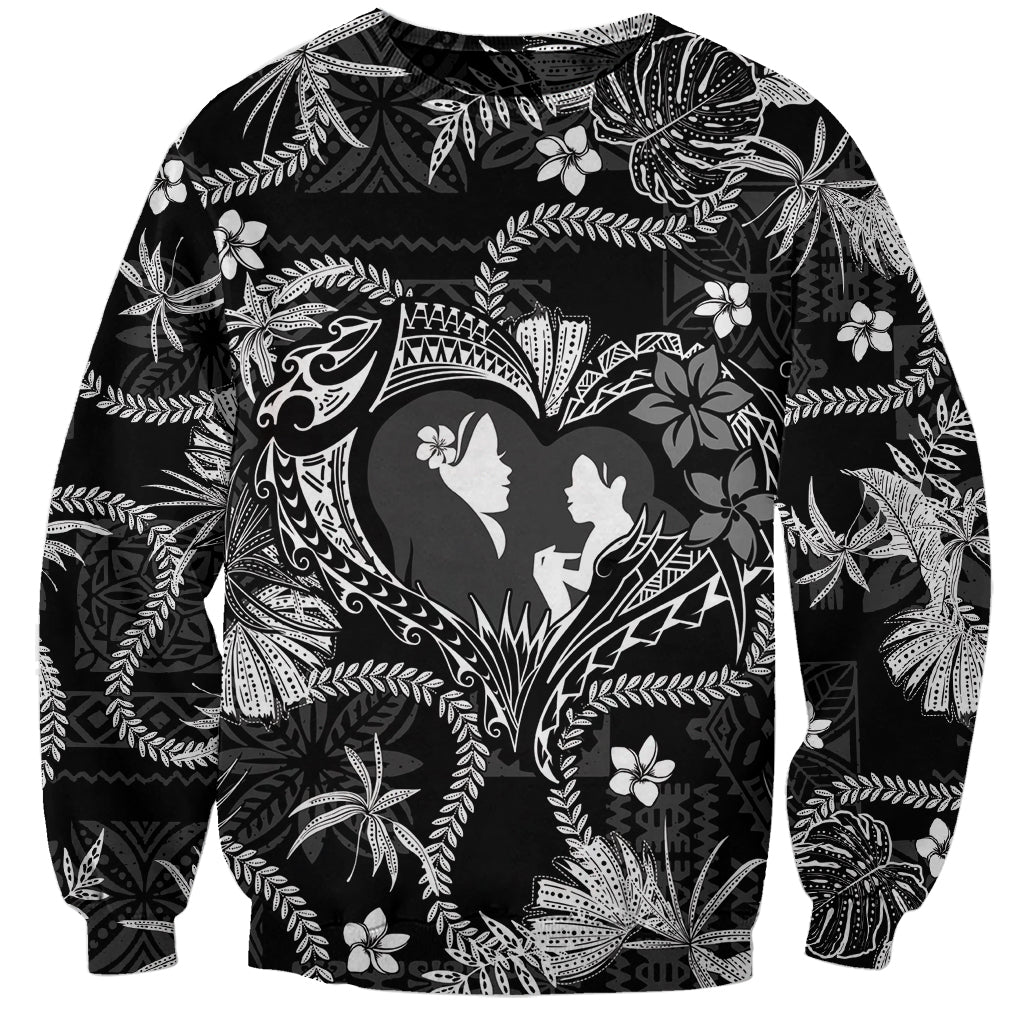 Hawaii Plumeria Sweatshirt Hau'oli la Makuahine Monochrome LT7 Unisex Black - Polynesian Pride