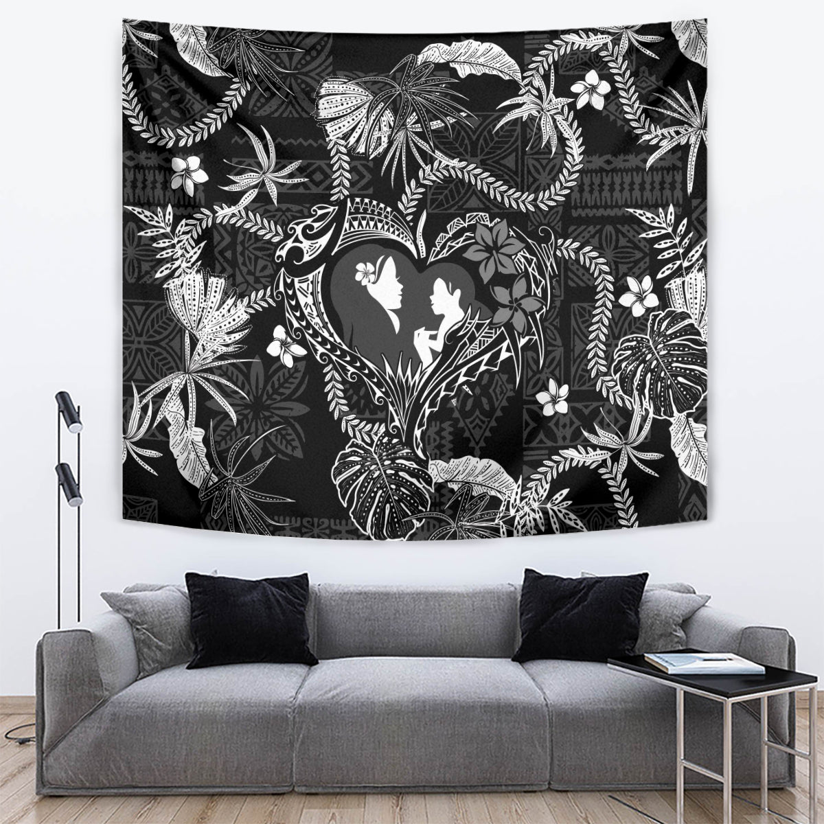 Hawaii Plumeria Tapestry Hau'oli la Makuahine Monochrome LT7 Black - Polynesian Pride